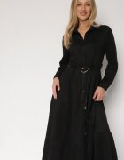 melya by melody Rochie Neagră Din viscoză Tip cămașă Cu croi evazat Cu curea Retirna