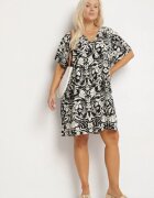melya by melody Rochie negră croială dreaptă din viscoză cu imprimeu floral cu nasturi Liramiree