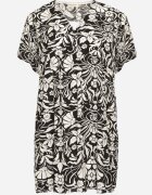 melya by melody Rochie negră croială dreaptă din viscoză cu imprimeu floral cu nasturi Liramiree