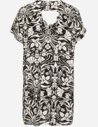 melya by melody Rochie negră croială dreaptă din viscoză cu imprimeu floral cu nasturi Liramiree
