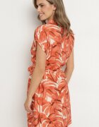 melya by melody Rochie portocalie dreaptă cu decolteu în V cu imprimeu vegetal și cordon în talie Resevia