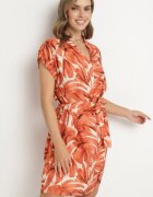 melya by melody Rochie portocalie dreaptă cu decolteu în V cu imprimeu vegetal și cordon în talie Resevia