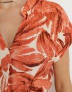 melya by melody Rochie portocalie dreaptă cu decolteu în V cu imprimeu vegetal și cordon în talie Resevia