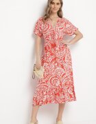 melya by melody Rochie Roșie în stil Boho cu elastic în talie și ciucuri Wornima