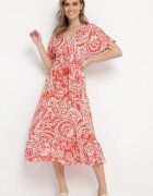 melya by melody Rochie Roșie în stil Boho cu elastic în talie și ciucuri Wornima