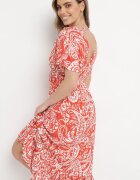 melya by melody Rochie Roșie în stil Boho cu elastic în talie și ciucuri Wornima