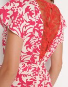 melya by melody Rochie Roșu-Bej cu mânecă scurtă decorată cu plasă la decolteu cu curea din material Meada
