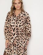 melya by melody Rochie tip cămașă bej din viscoză cu in cu imprimeu leopard în stil liliac Emarille