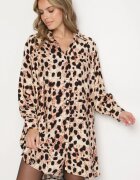 melya by melody Rochie tip cămașă bej din viscoză cu in cu imprimeu leopard în stil liliac Emarille