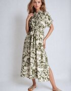 melya by melody Rochie Verde-Bej Taliată cu elastic în talie Închisă cu nasturi Nasica