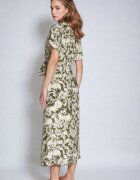 melya by melody Rochie Verde-Bej Taliată cu elastic în talie Închisă cu nasturi Nasica