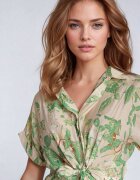 melya by melody Rochie Verde Cambrată cu Guler tip Cămașă cu Imprimeu Abstract Namselle