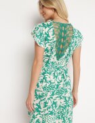 melya by melody Rochie Verde cu mânecă scurtă decorată cu plasă la decolteu cu curea din material Meada