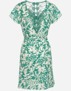 melya by melody Rochie Verde cu mânecă scurtă decorată cu plasă la decolteu cu curea din material Meada