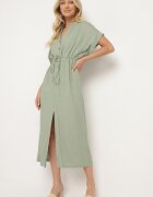melya by melody Rochie Verde din Bumbac cu Partea Superioară Tip Cămașă și Elastic în Talie Vikleta