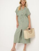 melya by melody Rochie Verde din Bumbac cu Partea Superioară Tip Cămașă și Elastic în Talie Vikleta