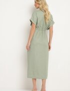 melya by melody Rochie Verde din Bumbac cu Partea Superioară Tip Cămașă și Elastic în Talie Vikleta