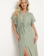 melya by melody Rochie Verde din Bumbac cu Partea Superioară Tip Cămașă și Elastic în Talie Vikleta