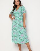 melya by melody Rochie Verde Midi cu Decolteu Adânc și Elastic în Talie din Viscoză Arevik