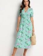 melya by melody Rochie Verde Midi cu Decolteu Adânc și Elastic în Talie din Viscoză Arevik
