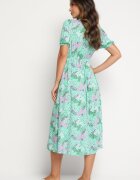 melya by melody Rochie Verde Midi cu Decolteu Adânc și Elastic în Talie din Viscoză Arevik