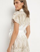 melya by melody Salopetă Albă de Bumbac cu Broderie cu Guler și Curea Legată Ulisana