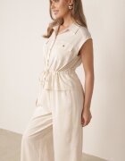 melya by melody Salopetă casual de vară din bumbac și viscoză cu peplum Chlorase Bej