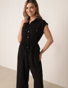 melya by melody Salopetă casual de vară din bumbac și viscoză cu peplum Chlorase Neagră
