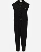 melya by melody Salopetă casual de vară din bumbac și viscoză cu peplum Chlorase Neagră