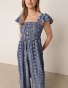 melya by melody Salopetă de vară Casual din vâscoză cu broderie etno și volănașe Paninna Albastră