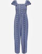melya by melody Salopetă de vară Casual din vâscoză cu broderie etno și volănașe Paninna Albastră
