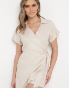melya by melody Salopetă tip rochie petrecută bej deschisă mini de vară din bumbac și in Liorra