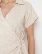 melya by melody Salopetă tip rochie petrecută bej deschisă mini de vară din bumbac și in Liorra