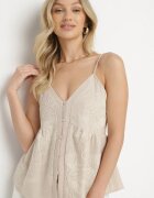 melya by melody Top Bej din Bumbac cu Bretele Decorat cu Broderie și Nasturi Linorella