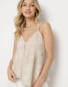 melya by melody Top Bej din Bumbac cu Bretele Decorat cu Broderie și Nasturi Linorella