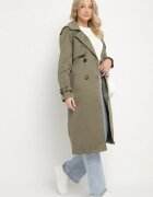 melya by melody Trenci Lung Verde închis cu un croi clasic cu curea Nasde