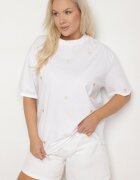 melya by melody Tricou Alb-Bej din Bumbac Decorat cu Broderie în Formă de Inimi Naloree