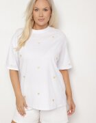 melya by melody Tricou Alb-Bej din Bumbac Decorat cu Broderie în Formă de Inimi Naloree