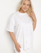 melya by melody Tricou Alb-Bej din Bumbac Decorat cu Broderie în Formă de Inimi Naloree