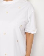 melya by melody Tricou Alb-Bej din Bumbac Decorat cu Broderie în Formă de Inimi Naloree