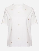 melya by melody Tricou Alb-Bej din Bumbac Decorat cu Broderie în Formă de Inimi Naloree