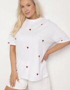 melya by melody Tricou Alb-Roșu de Bumbac Decorat cu Broderie în Formă de Inimi Naloree