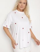 melya by melody Tricou Alb-Roșu de Bumbac Decorat cu Broderie în Formă de Inimi Naloree