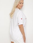 melya by melody Tricou Alb-Roșu de Bumbac Decorat cu Broderie în Formă de Inimi Naloree