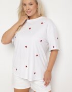 melya by melody Tricou Alb-Roșu de Bumbac Decorat cu Broderie în Formă de Inimi Naloree