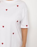 melya by melody Tricou Alb-Roșu de Bumbac Decorat cu Broderie în Formă de Inimi Naloree