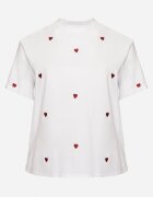 melya by melody Tricou Alb-Roșu de Bumbac Decorat cu Broderie în Formă de Inimi Naloree