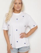 melya by melody Tricou din Bumbac Albastru-Alb Decorat cu Broderie în formă de Inimi Naloree