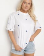 melya by melody Tricou din Bumbac Albastru-Alb Decorat cu Broderie în formă de Inimi Naloree