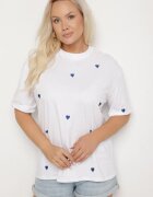 melya by melody Tricou din Bumbac Albastru-Alb Decorat cu Broderie în formă de Inimi Naloree